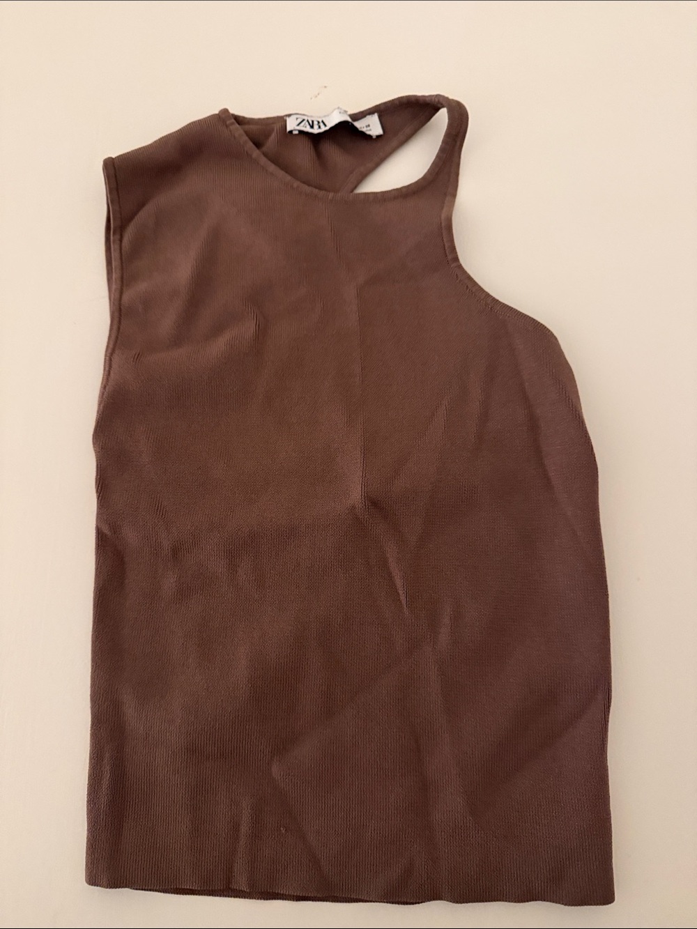 Zara  Brown Asymmetrical Ribbed Tank